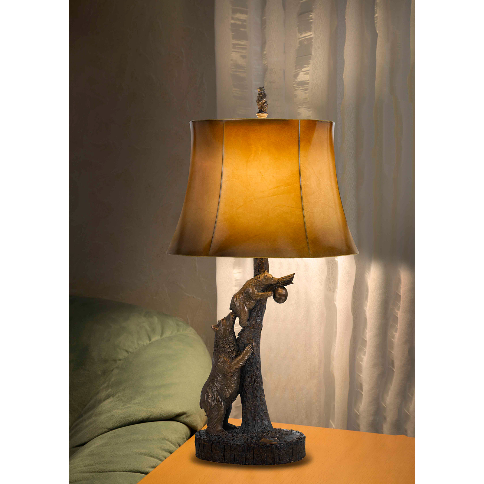 150W 3 Way Bear Resin Table Lamp With Leathrette Shade 